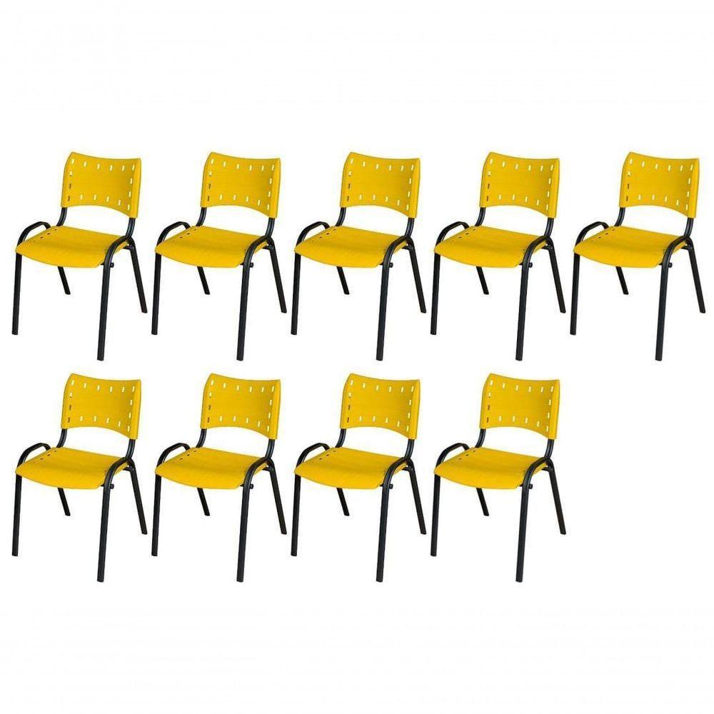 Cadeira Iso Base Preto Escola, Escritório Amarelo Kit 9 Un - 1