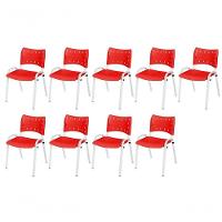 Cadeira Iso Base Branco Escola, Escritório Vermelho Kit 9 Un - 1
