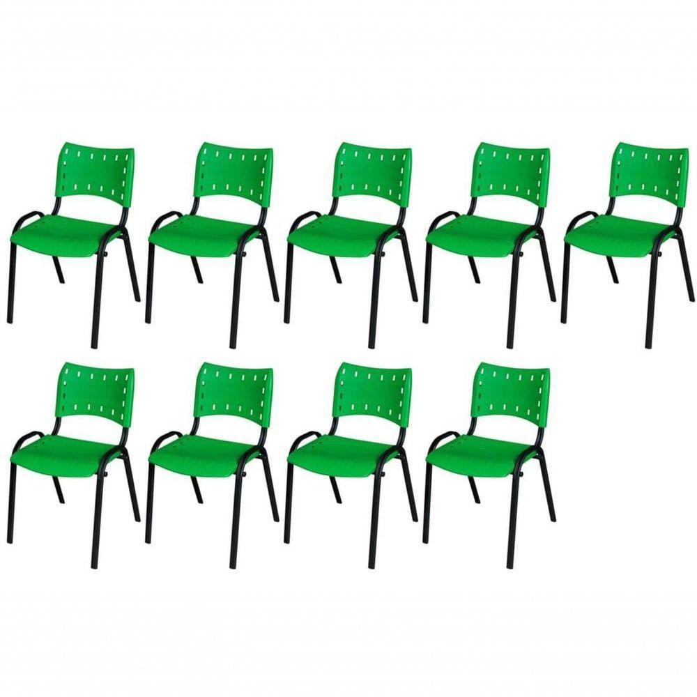 Cadeira Iso Base Preto Escola, Escritório Verde Kit 9 Un - 1