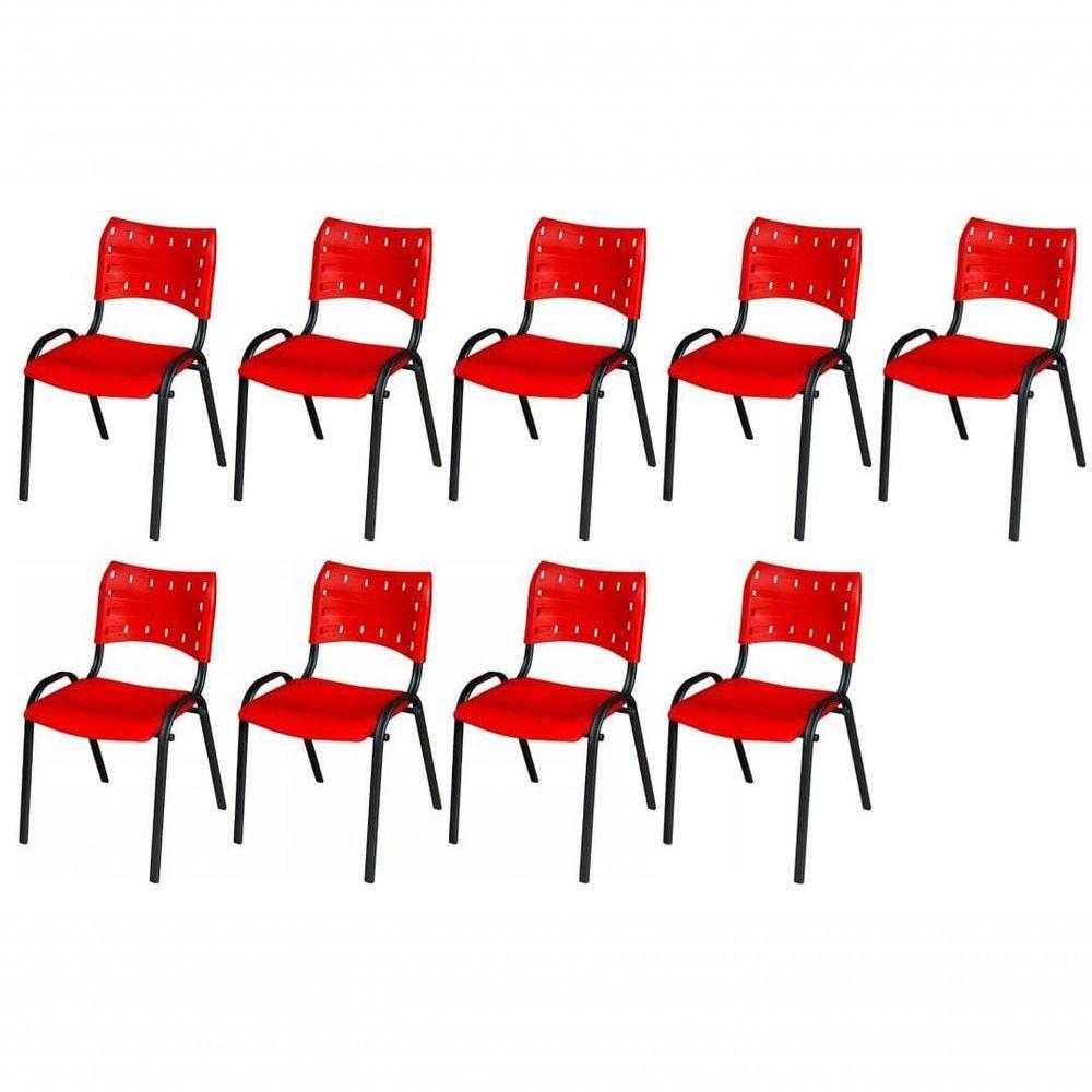 Cadeira Iso Base Preto Escola, Escritório Vermelho Kit 9 Un - 1