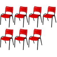 Cadeira Iso Base Preto Escola, Escritório Vermelho Kit 7 Un - 1