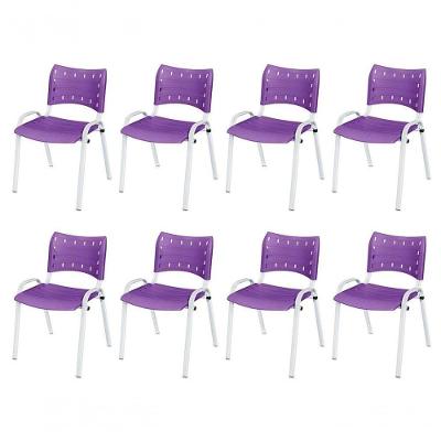 Cadeira Iso Base Branco Escola, Escritório Violeta Kit 8 Un