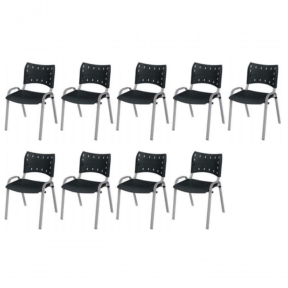 Cadeira Iso Base Cinza Escola, Escritório Preto Kit 9 Un - 1