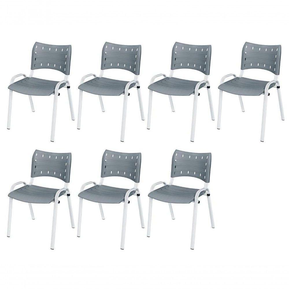 Cadeira Iso Base Branco Escola, Escritório Cinza Kit 7 Un - 1