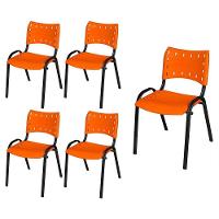 Cadeira Iso Base Preto Escola, Escritório Laranja Kit 5 Un - 1
