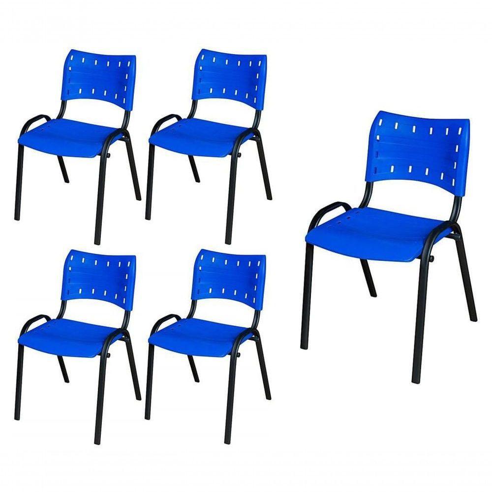 Cadeira Iso Base Preto Escola, Escritório Azul Kit 5 Un - 1