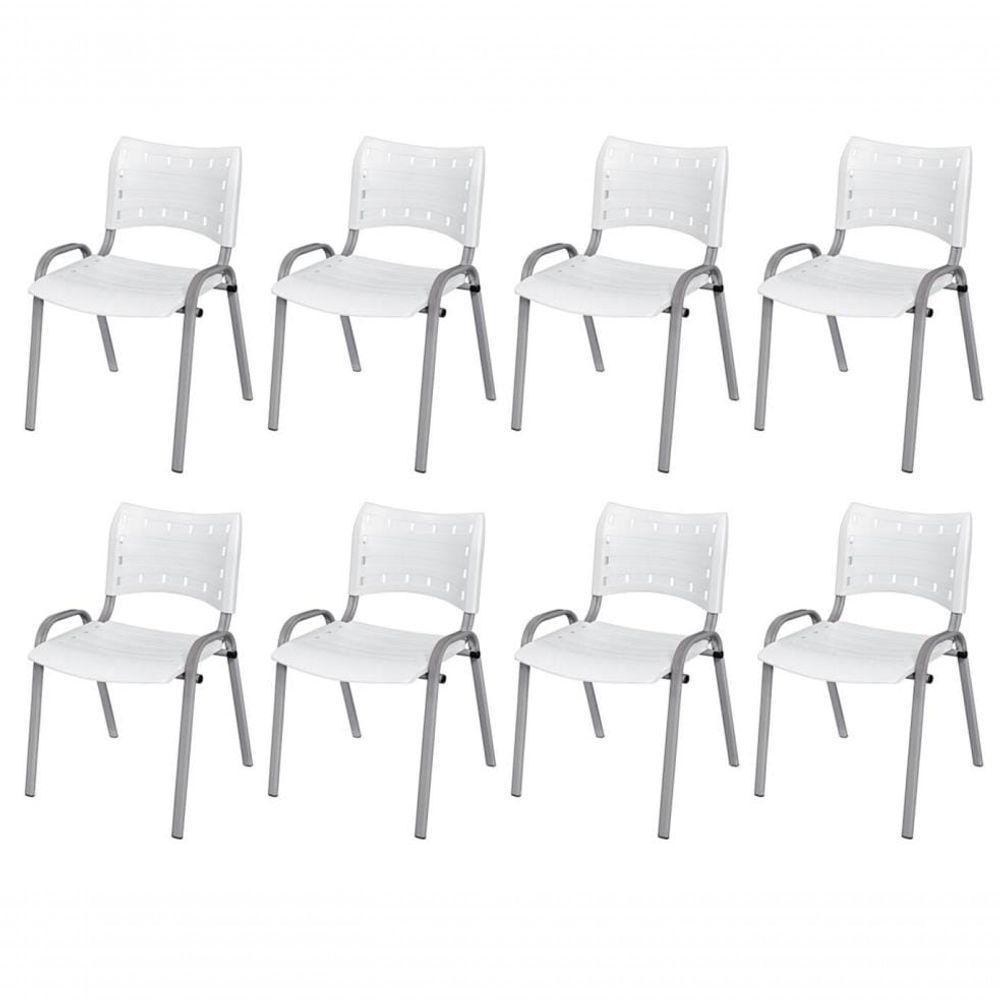 Cadeira Iso Base Cinza Escola, Escritório Branco Kit 8 Un - 1