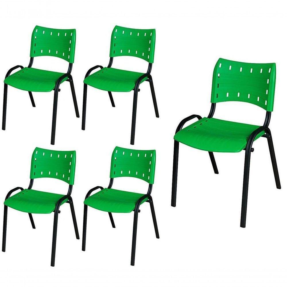 Cadeira Iso Base Preto Escola, Escritório Verde Kit 5 Un - 1
