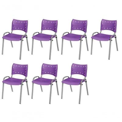 Cadeira Iso Base Cinza Escola, Escritório Violeta Kit 7 Un