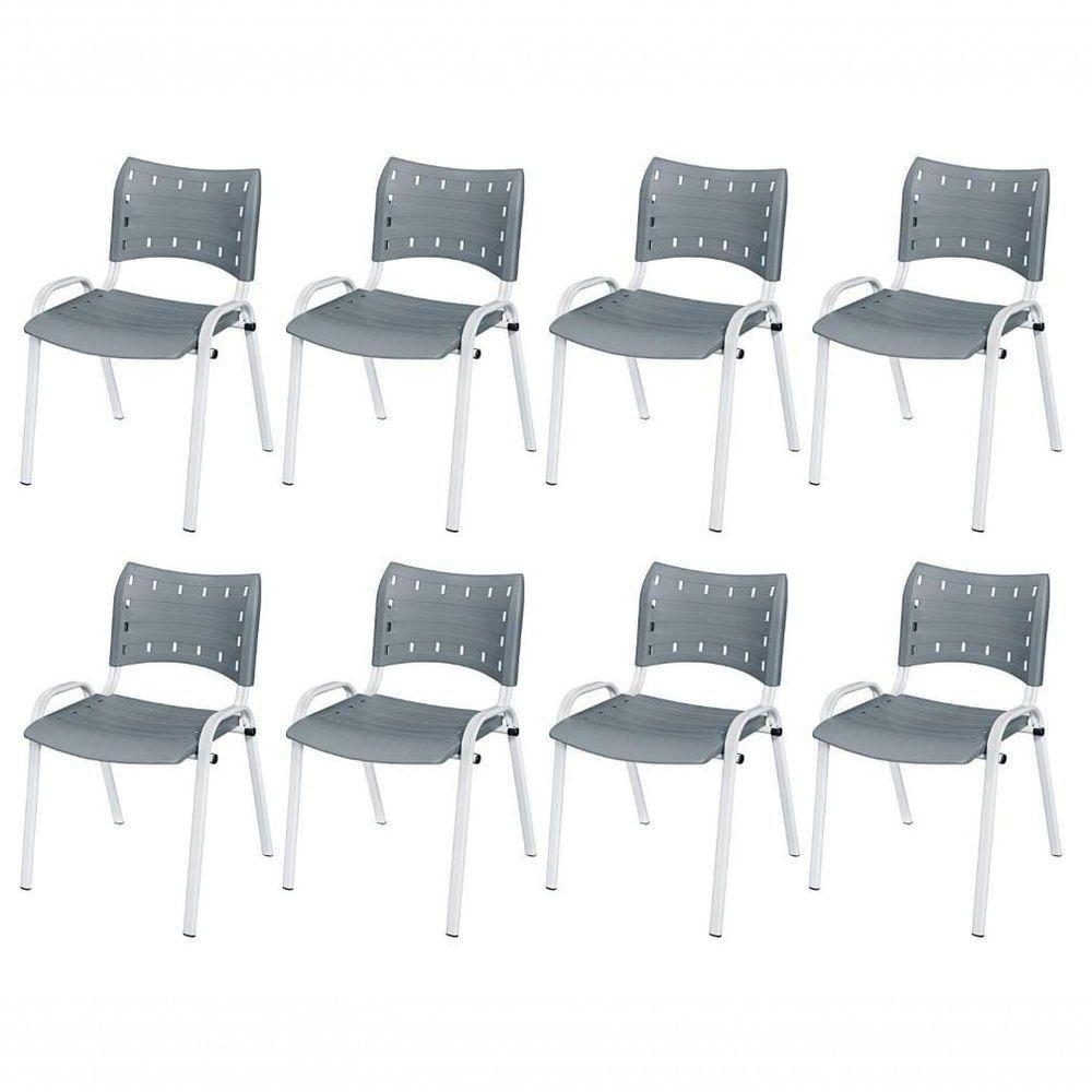 Cadeira Iso Base Branco Escola, Escritório Cinza Kit 8 Un - 1