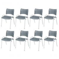 Cadeira Iso Base Branco Escola, Escritório Cinza Kit 8 Un - 1