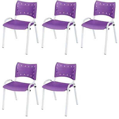 Cadeira Iso Base Branco Escola, Escritório Violeta Kit 5 Un