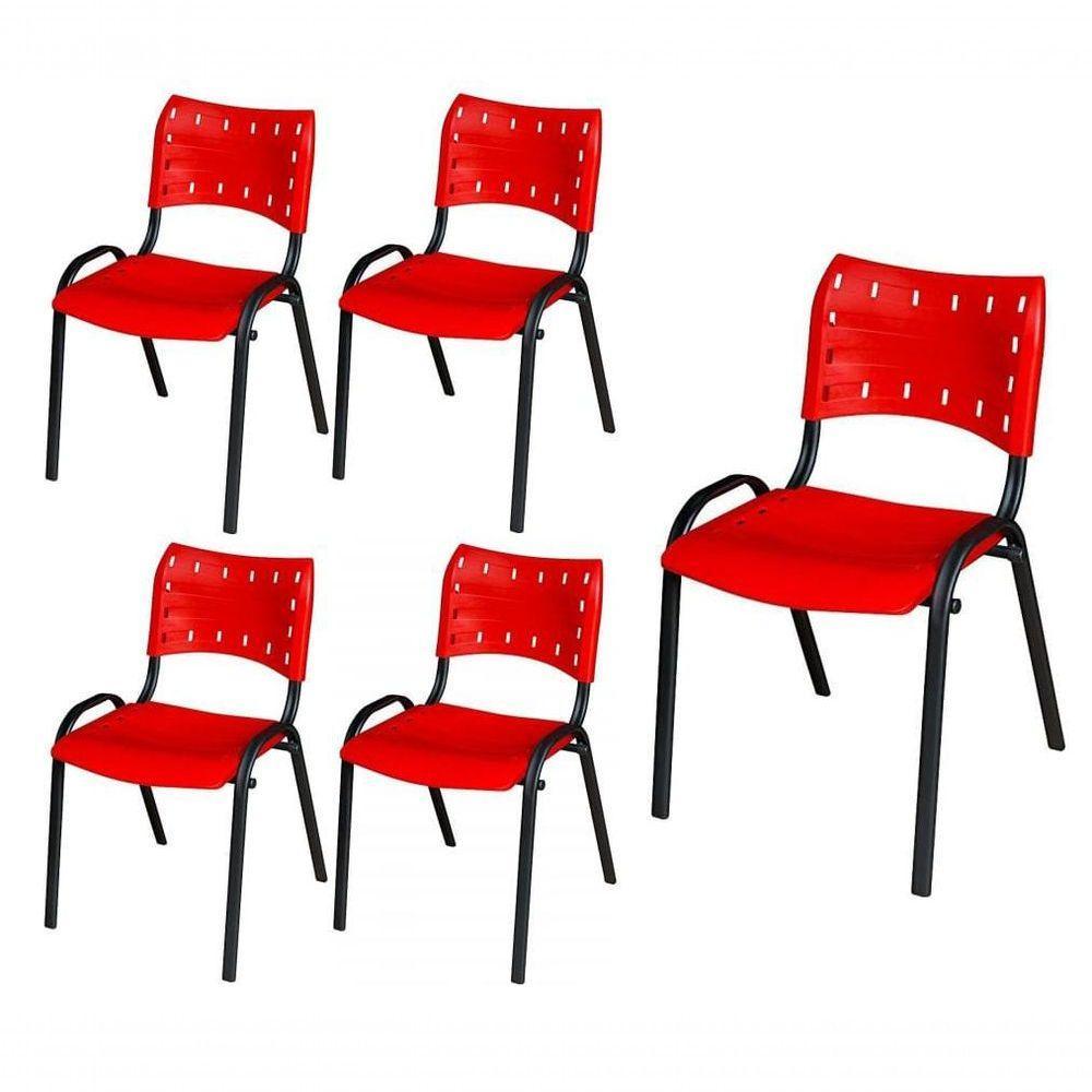 Cadeira Iso Base Preto Escola, Escritório Vermelho Kit 5 Un - 1