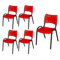 Cadeira Iso Base Preto Escola, Escritório Vermelho Kit 5 Un - 1