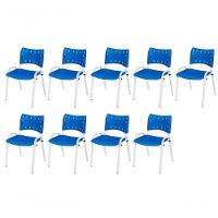 Cadeira Iso Base Branco Escola, Escritório Azul Kit 9 Un - 1