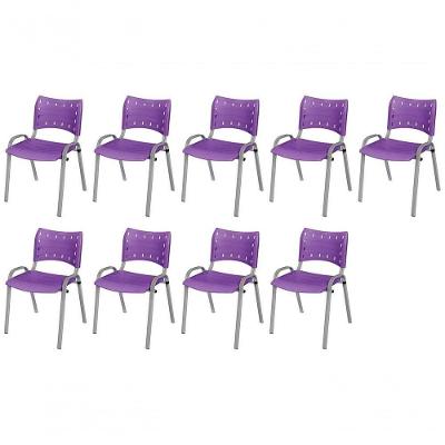 Cadeira Iso Base Cinza Escola, Escritório Violeta Kit 9 Un
