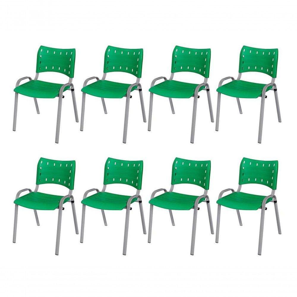 Cadeira Iso Base Cinza Escola, Escritório Verde Kit 8 Un - 1