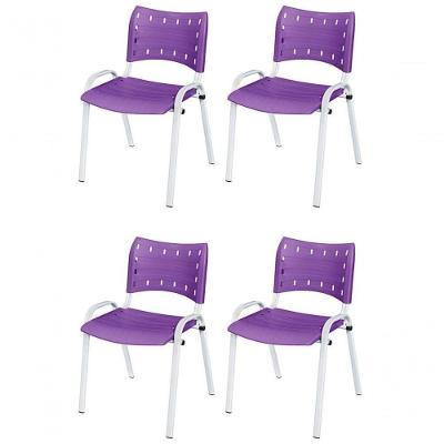 Cadeira Iso Base Branco Escola, Escritório Violeta Kit 4 Un