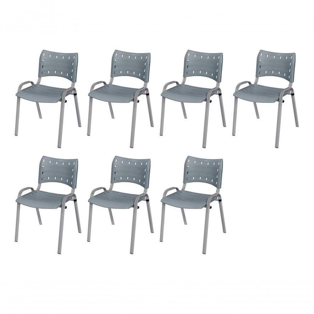 Cadeira Iso Base Cinza Escola, Escritório Cinza Kit 7 Un - 1