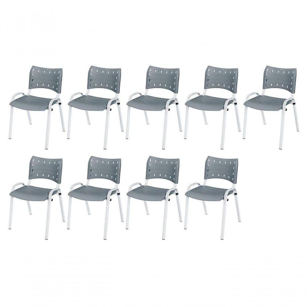 Cadeira Iso Base Branco Escola, Escritório Cinza Kit 9 Un - 1