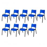 Cadeira Iso Base Preto Escola, Escritório Azul Kit 9 Un - 1