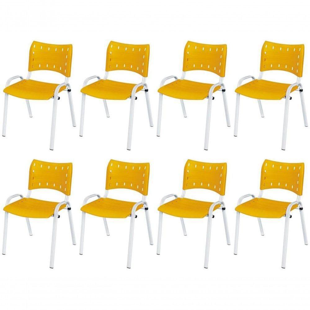 Cadeira Iso Base Branco Escola, Escritório Amarelo Kit 8 Un - 1