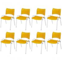 Cadeira Iso Base Branco Escola, Escritório Amarelo Kit 8 Un - 1