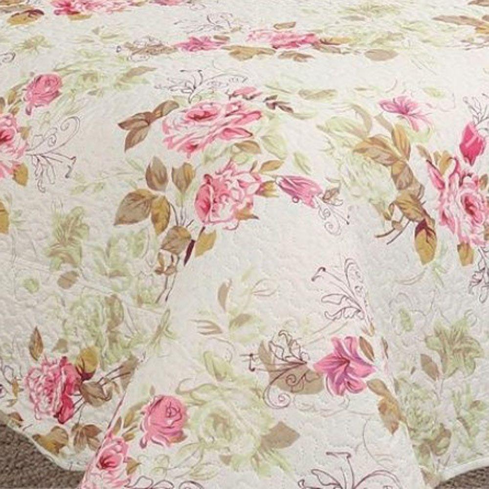 Kit Cobre Leito Colcha Mix King Estampado Dupla Face Floral 3 Peças - Mariela - 3