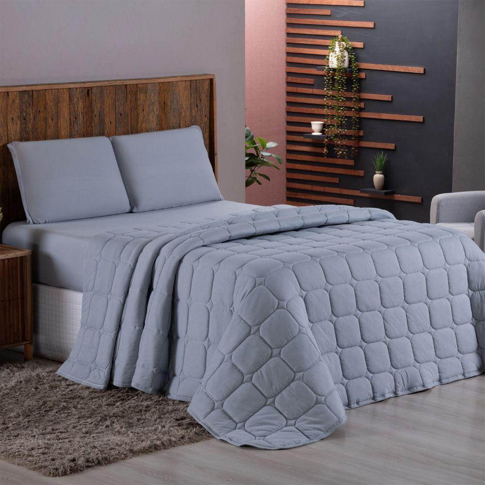 Kit Cobre Leito Colcha Livorno Casal Padrão Acolchoado Fofo Macio Malha 100% Algodão 3 Peças - Cinza - 6
