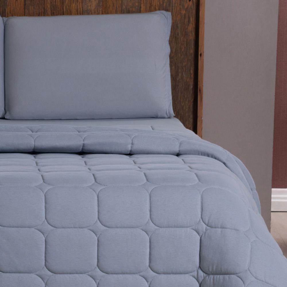 Kit Cobre Leito Colcha Livorno Casal Padrão Acolchoado Fofo Macio Malha 100% Algodão 3 Peças - Cinza - 7