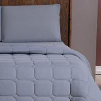 Kit Cobre Leito Colcha Livorno Casal Padrão Acolchoado Fofo Macio Malha 100% Algodão 3 Peças - Cinza - 3