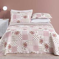 Kit Cobre Leito Colcha Dallas King Dupla Face Estampada 3 Peças - Rosa Matura Patchwork - 1