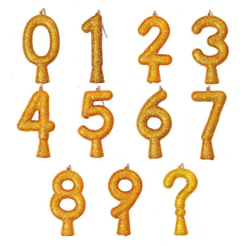 Vela De Aniversário Puro Glitter Dourada Modelo 7 - 1