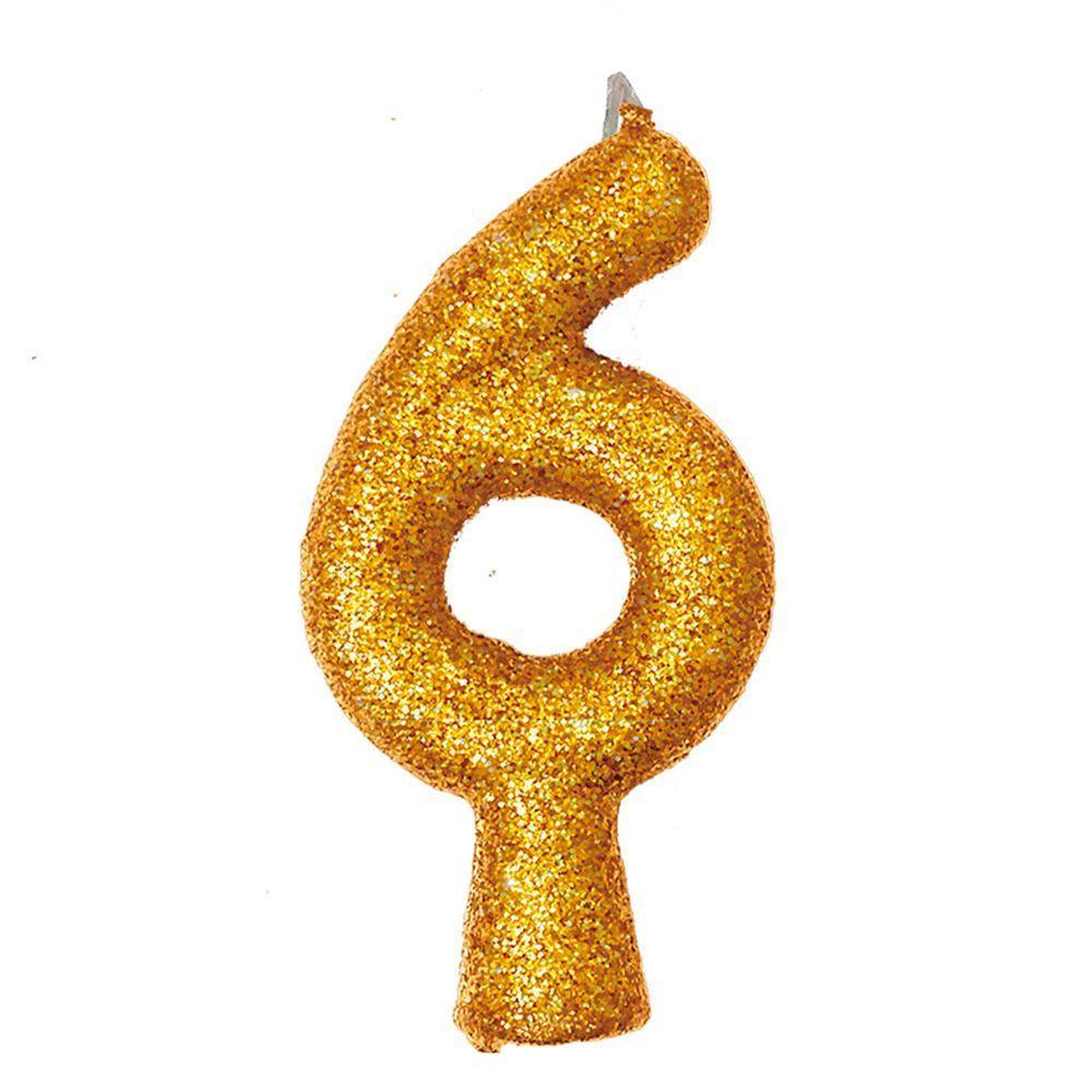 Vela De Aniversário Puro Glitter Dourada Modelo 7 - 9