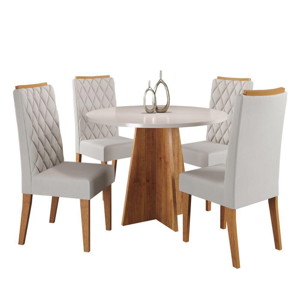 Conjunto De Mesa Sala De Jantar Redonda 0,90m 4 Cadeiras Fin Veludo Viero Madeirado - 1