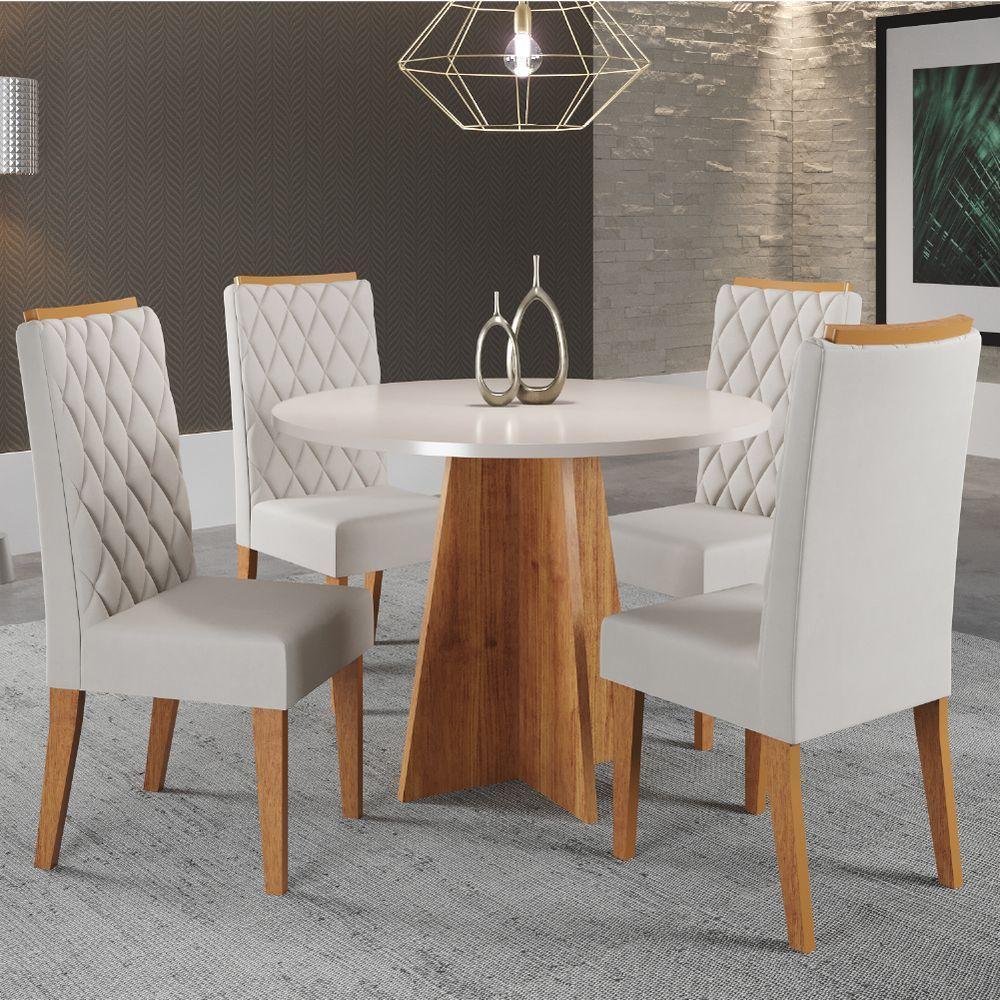 Conjunto De Mesa Sala De Jantar Redonda 0,90m 4 Cadeiras Fin Veludo Viero Madeirado - 2