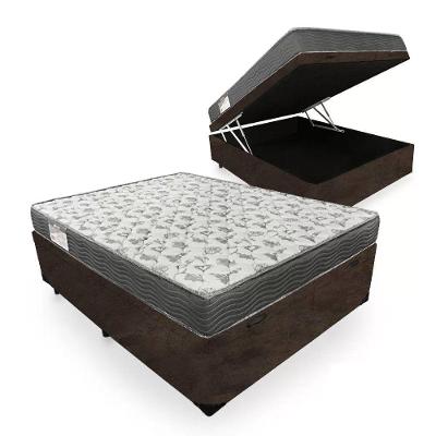 Cama Box Baú Casal Suede + Colchão De Molas Ensacadas - Sereneprime  138x188x62cm Cor:marrom