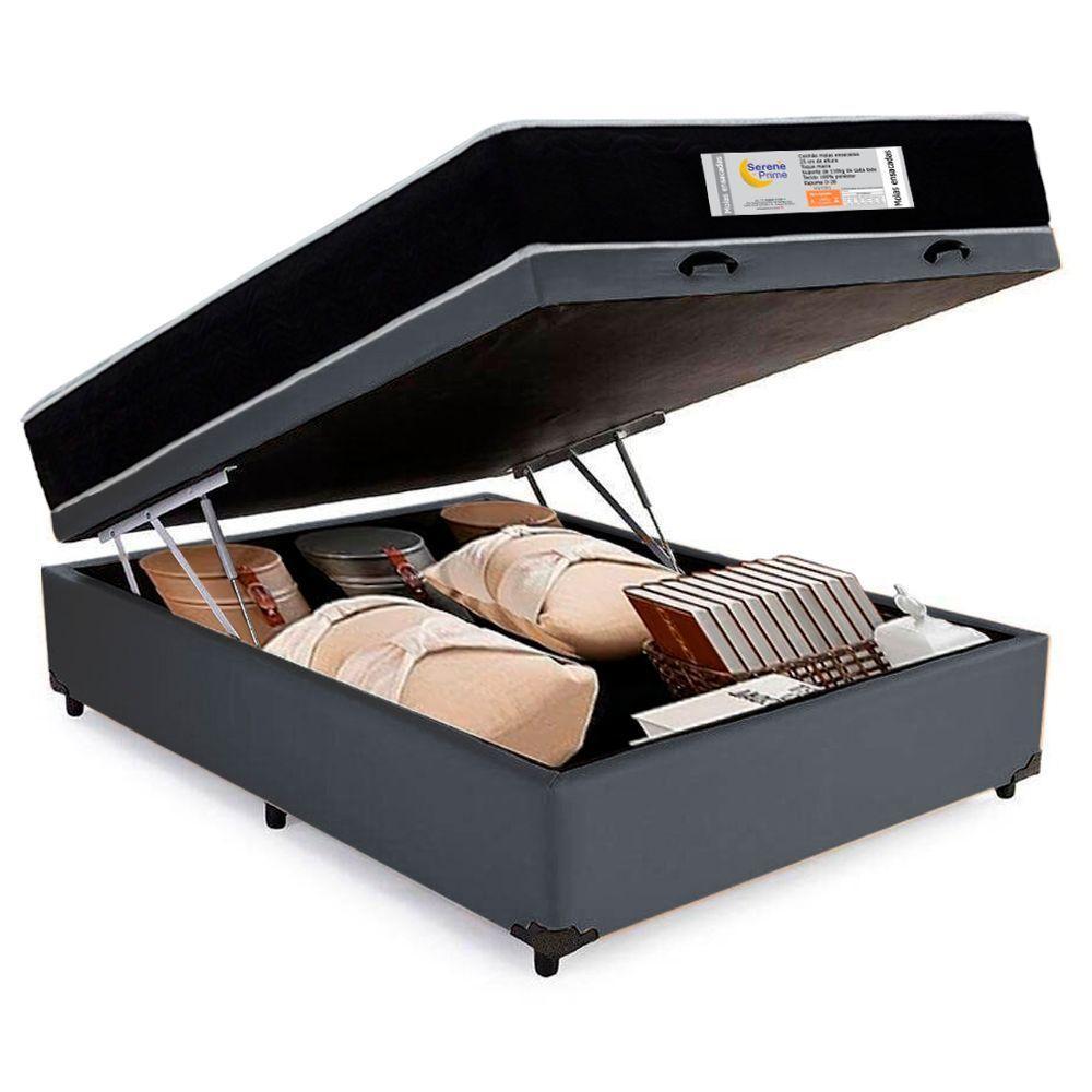 Cama Box Baú Casal Sintético + Colchão Molas Ensacadas Sereneprime Sonnolux 138x188x69 Cinza - 6