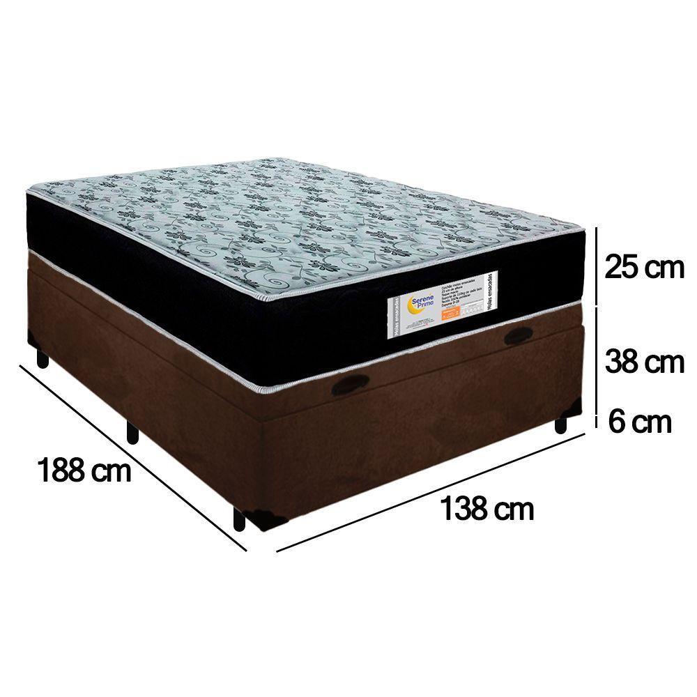 Cama Box Baú Casal Suede + Colchão Molas Ensacadas Sereneprime Sonnolux 138cm Marrom - Suporta Até 110kg Por Pessoa - 4