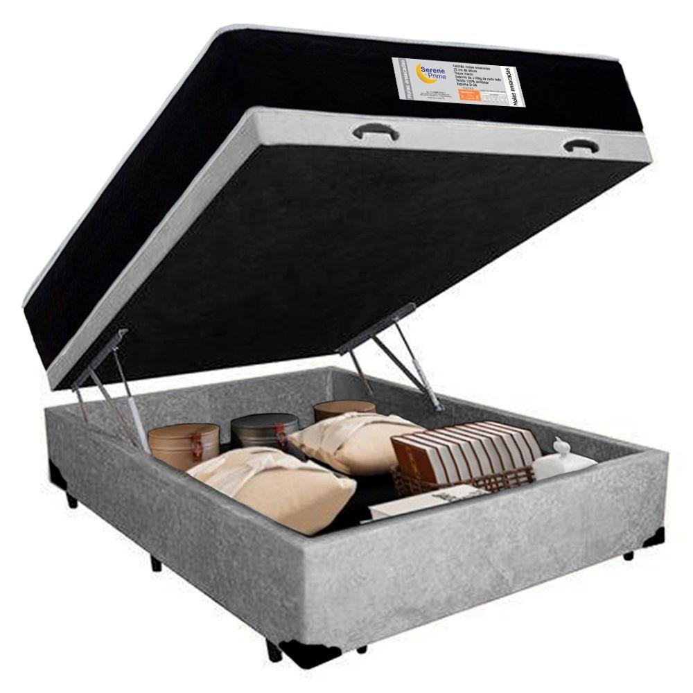Cama Box Baú Casal Suede + Colchão Molas Ensacadas Sereneprime Sonnolux 138x188x69 Cinza - 8