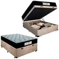 Cama Box Baú Casal Suede + Colchão Molas Ensacadas Sereneprime Sonnolux 138x188x69 Bege - 1