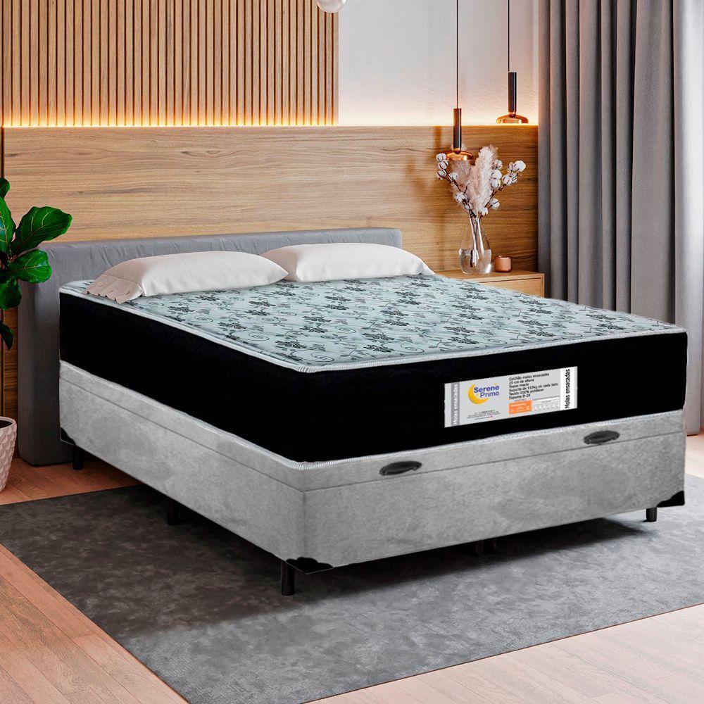 Cama Box Baú Casal Suede + Colchão Molas Ensacadas Sereneprime Sonnolux 138x188x69 Cor:cinza - 5