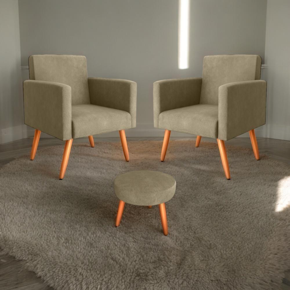 Conjunto Poltronas E Puff Iara Veludo Turkey Cappuccino - 1