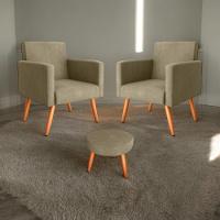Conjunto Poltronas E Puff Iara Veludo Turkey Cappuccino - 1
