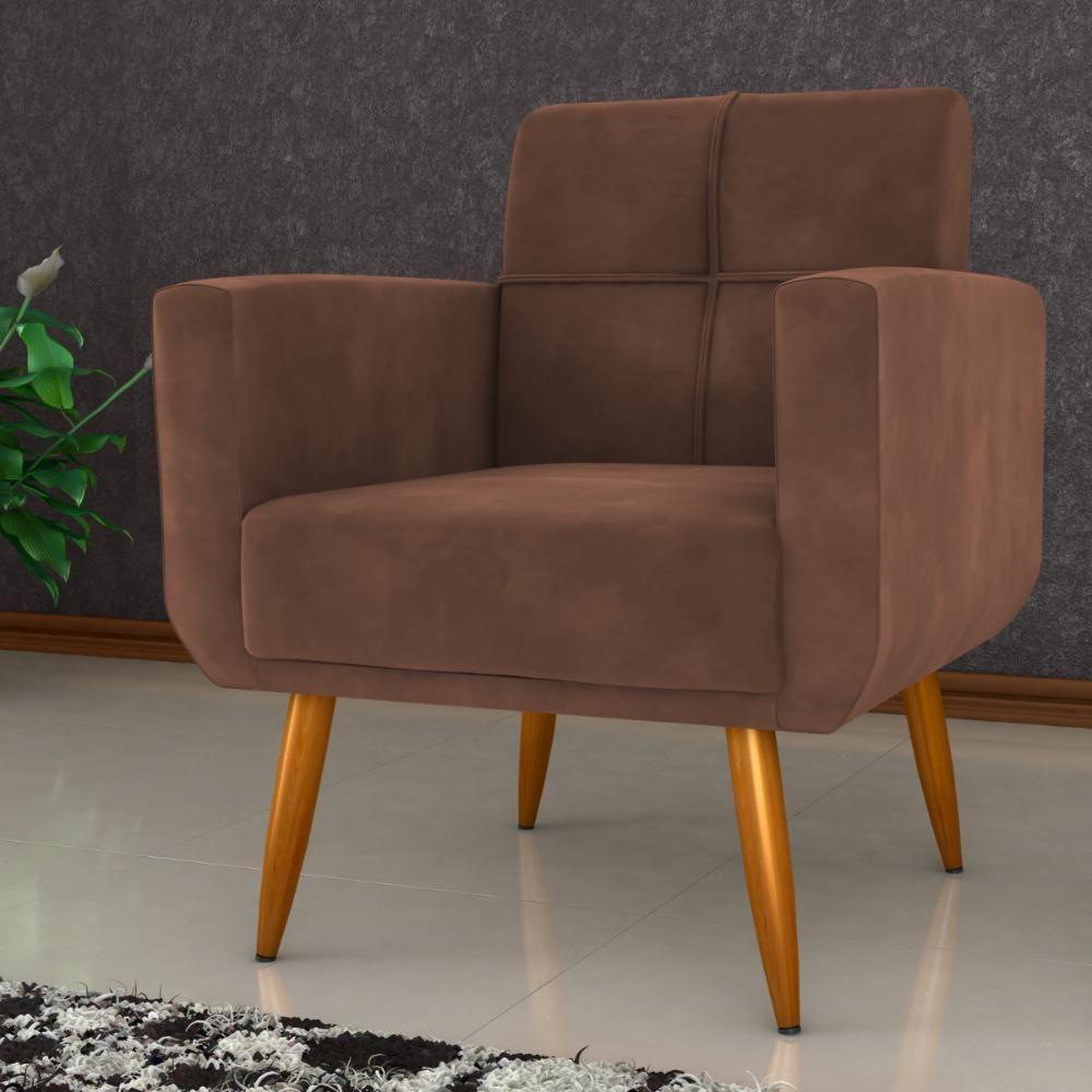 Jogo Poltrona E Puff Para Sala Hazen Veludo Ferrugem - 4