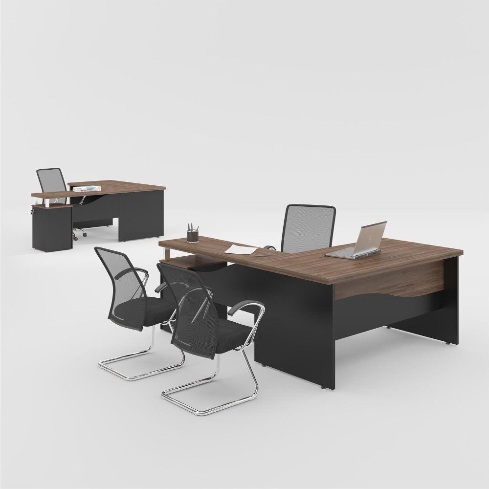 Escrivaninha Em L 4 Gavetas Japao Noce Preto - 1