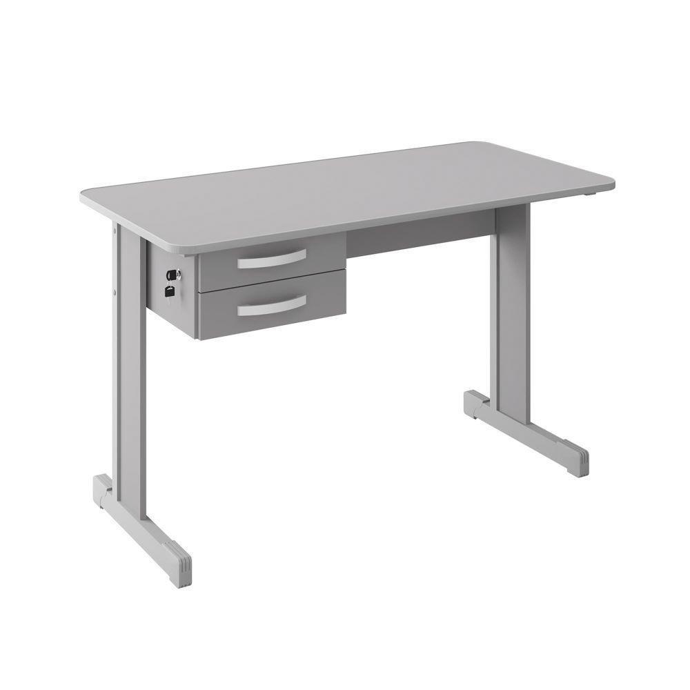 Mesa De Escritório Cinza Escrivaninha Com 2 Gavetas Boston - 1