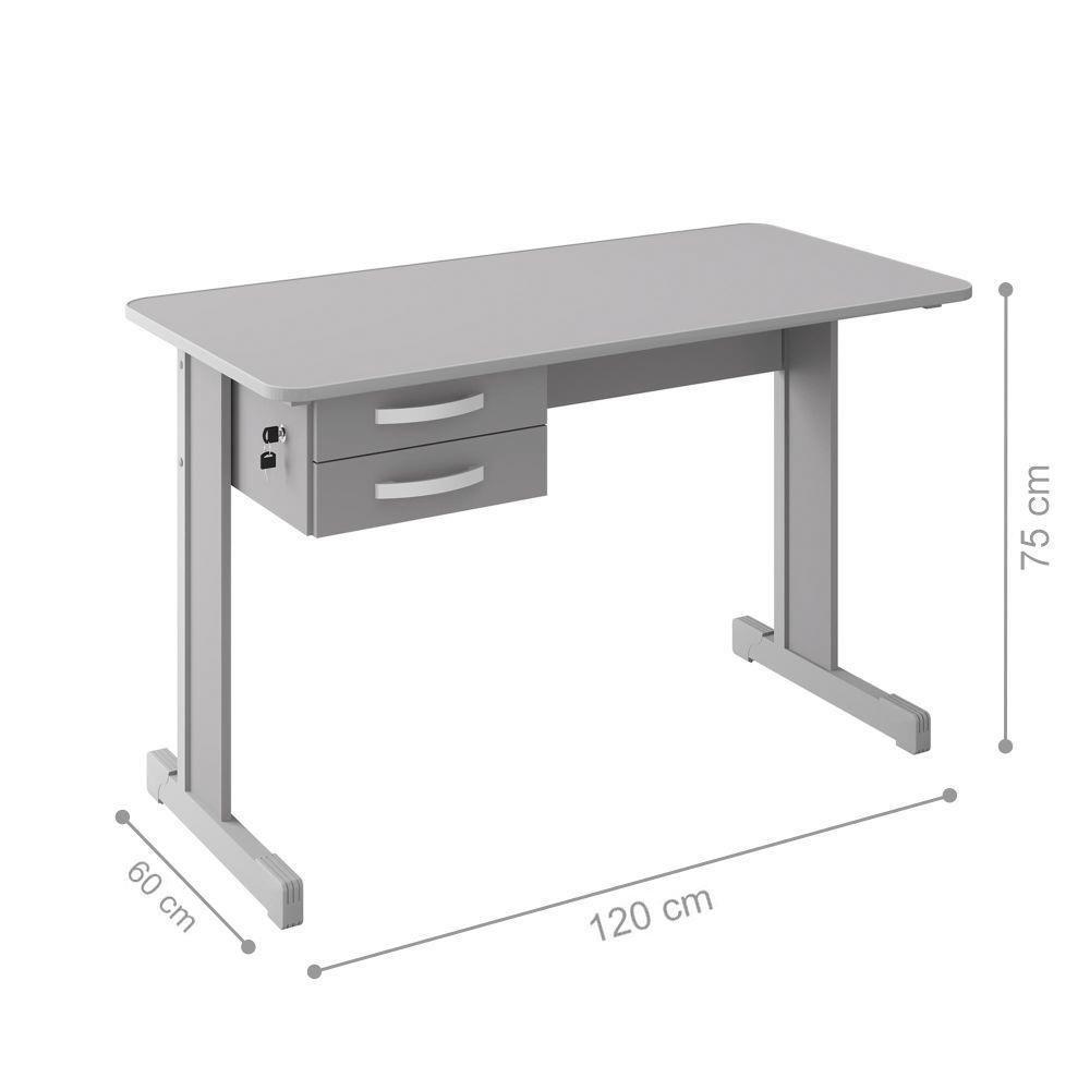 Mesa De Escritório Cinza Escrivaninha Com 2 Gavetas Boston - 2