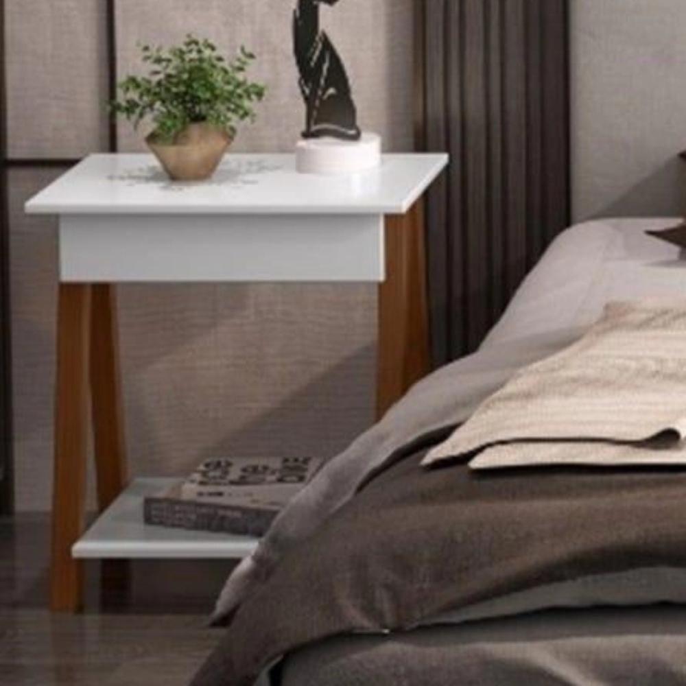 Mesa De Cabeceira Com Gaveta Verona Amadeirado Branco - 1