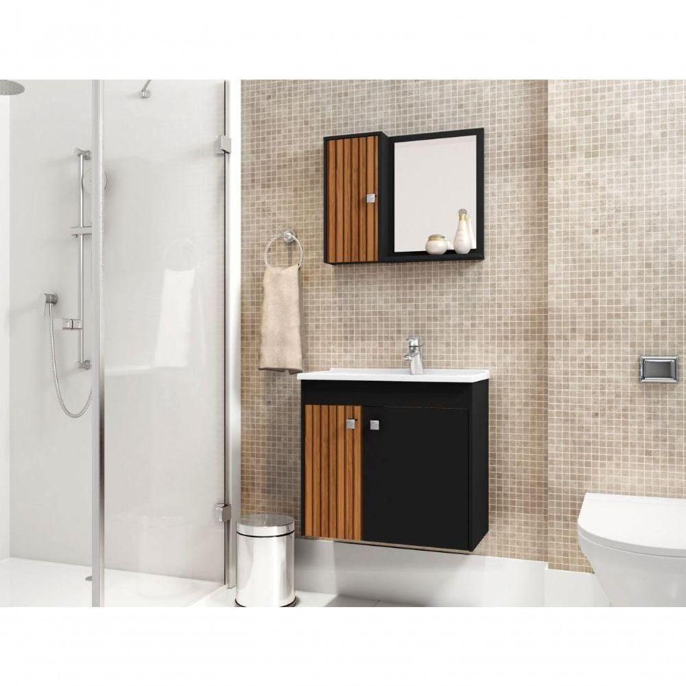 Conjunto Para Banheiro Com Armário Dublin Preto Ripado - 5